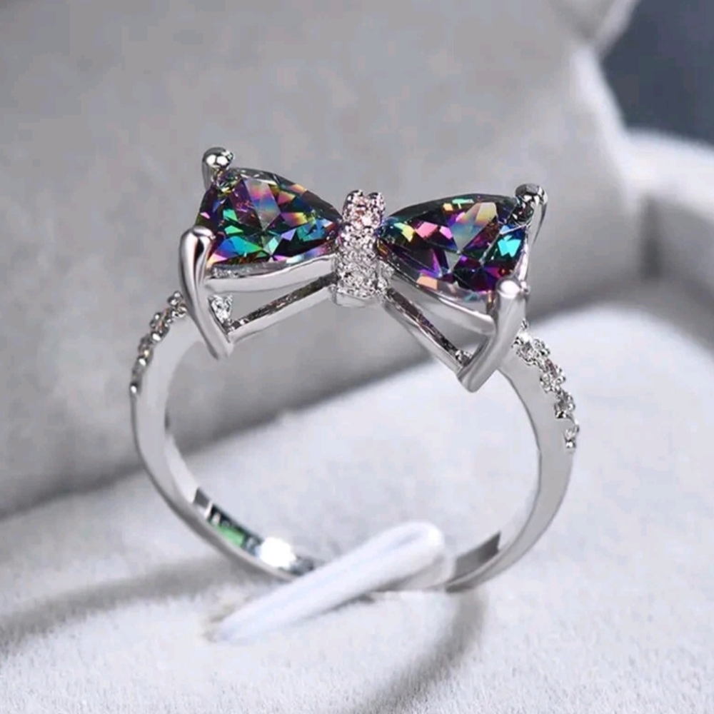 Luxury S925 Silver Bow Zircon Ring Women s Gift